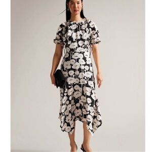 2025 Ted Bakerr Abriee A-Line fitted Square Neck floral dress Sz US 10 Ted Sz 4